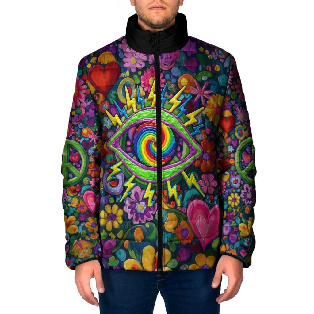 Psychedelic Visionary Woman Hippie Padded Jacket Tune In, Turn On, Drop Out - Flower Power Awakening