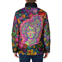 Psychedelic Visionary Woman Hippie Padded Jacket Tune In, Turn On, Drop Out - Flower Power Awakening