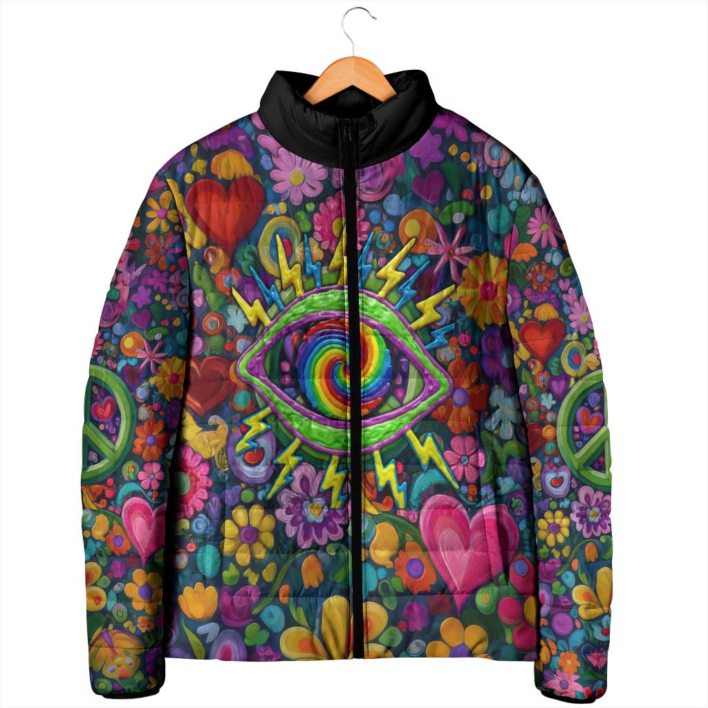 Psychedelic Visionary Woman Hippie Padded Jacket Tune In, Turn On, Drop Out - Flower Power Awakening