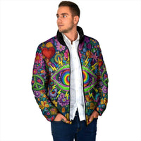 Psychedelic Visionary Woman Hippie Padded Jacket Tune In, Turn On, Drop Out - Flower Power Awakening