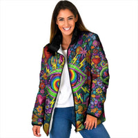 Psychedelic Visionary Woman Hippie Padded Jacket Tune In, Turn On, Drop Out - Flower Power Awakening