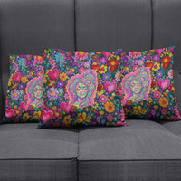 Psychedelic Visionary Woman Hippie Pillow Cover Tune In, Turn On, Drop Out - Flower Power Awakening