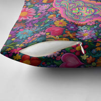 Psychedelic Visionary Woman Hippie Pillow Cover Tune In, Turn On, Drop Out - Flower Power Awakening