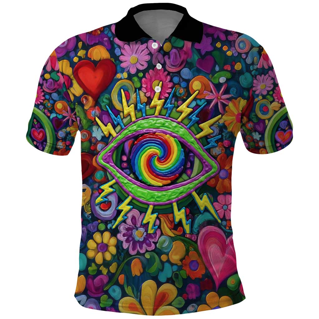 Psychedelic Visionary Woman Hippie Polo Shirt Tune In, Turn On, Drop Out - Flower Power Awakening