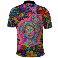 Psychedelic Visionary Woman Hippie Polo Shirt Tune In, Turn On, Drop Out - Flower Power Awakening