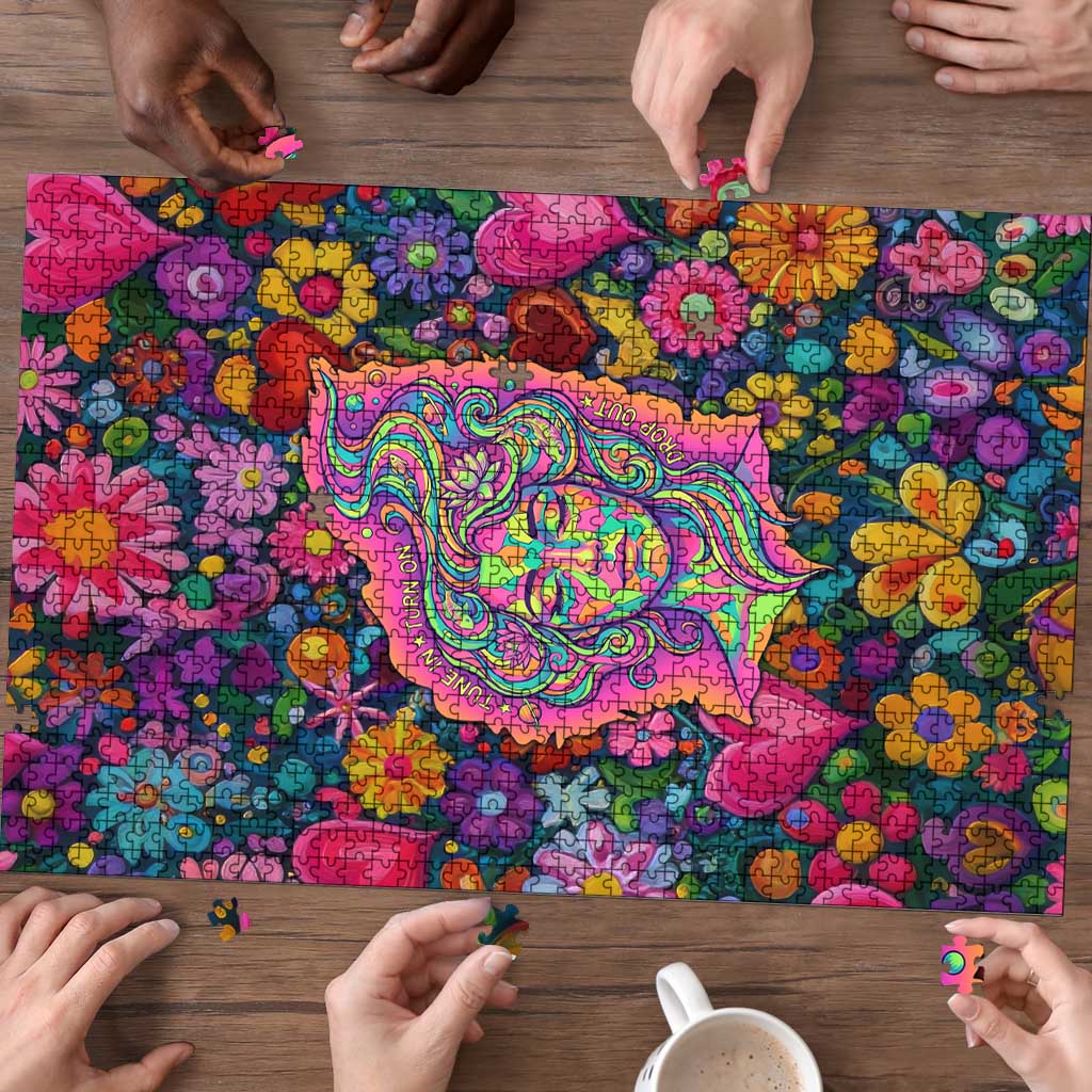 Psychedelic Visionary Woman Hippie Puzzle Tune In, Turn On, Drop Out - Flower Power Awakening