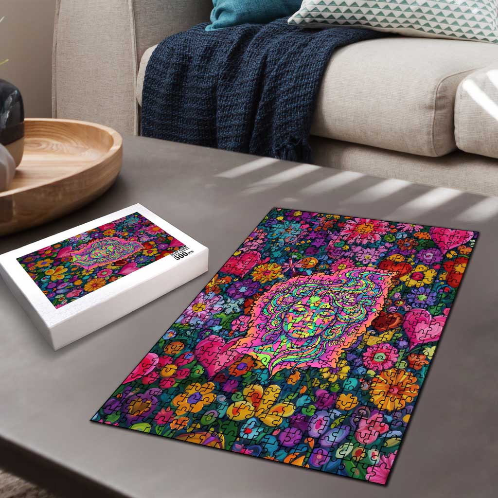 Psychedelic Visionary Woman Hippie Puzzle Tune In, Turn On, Drop Out - Flower Power Awakening