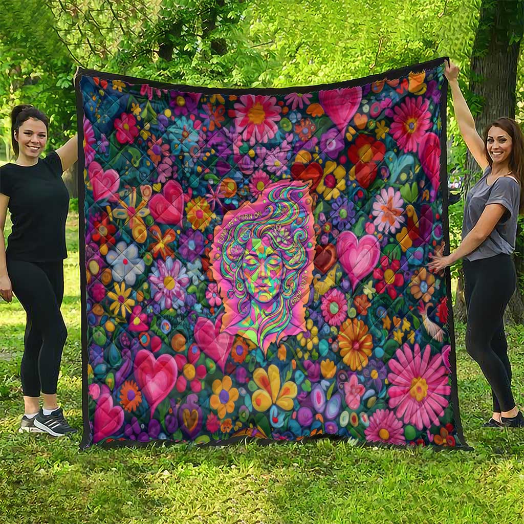 Psychedelic Visionary Woman Hippie Quilt Tune In, Turn On, Drop Out - Flower Power Awakening
