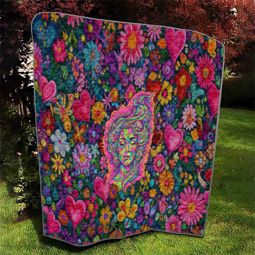 Psychedelic Visionary Woman Hippie Quilt Tune In, Turn On, Drop Out - Flower Power Awakening