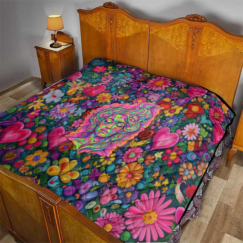 Psychedelic Visionary Woman Hippie Quilt Tune In, Turn On, Drop Out - Flower Power Awakening
