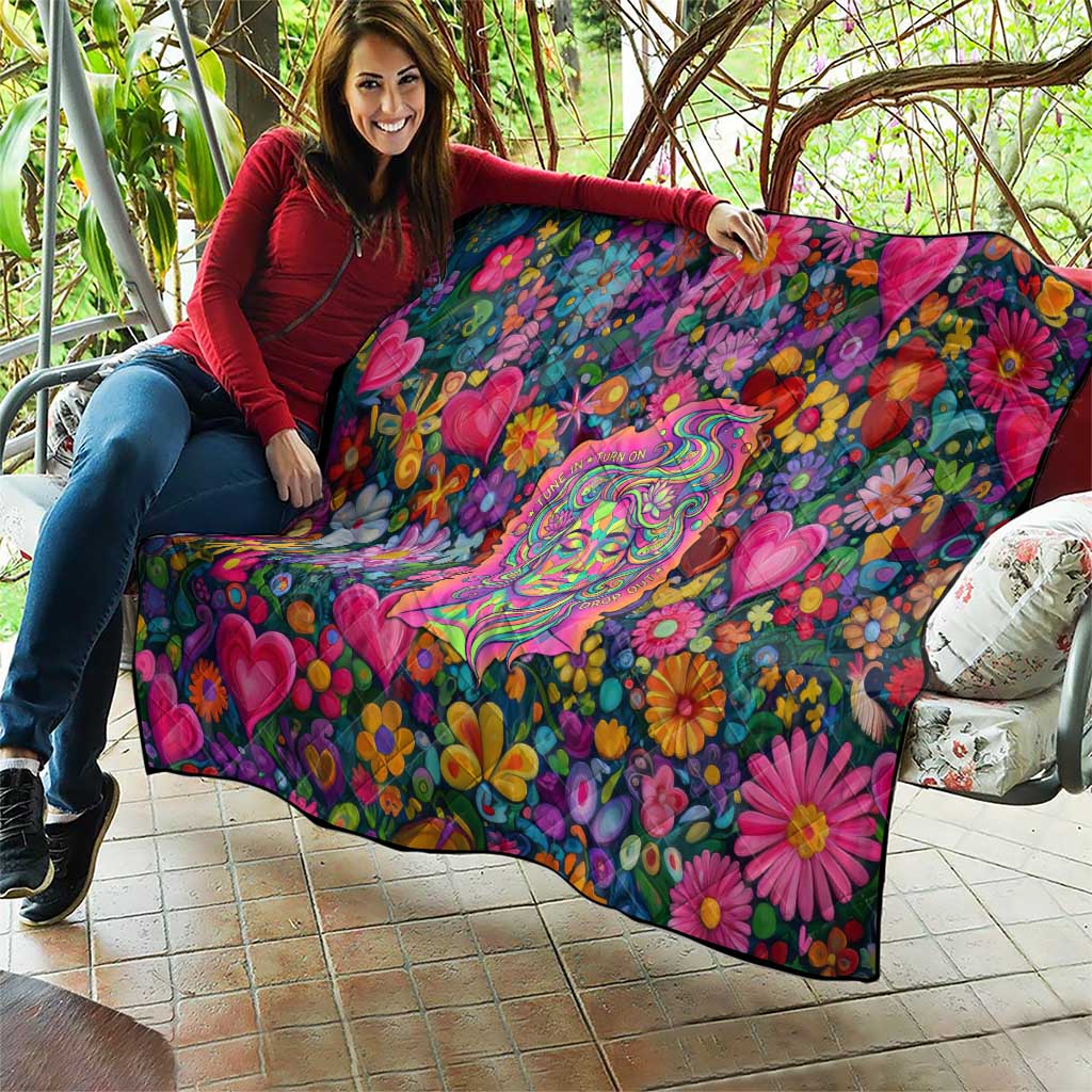 Psychedelic Visionary Woman Hippie Quilt Tune In, Turn On, Drop Out - Flower Power Awakening