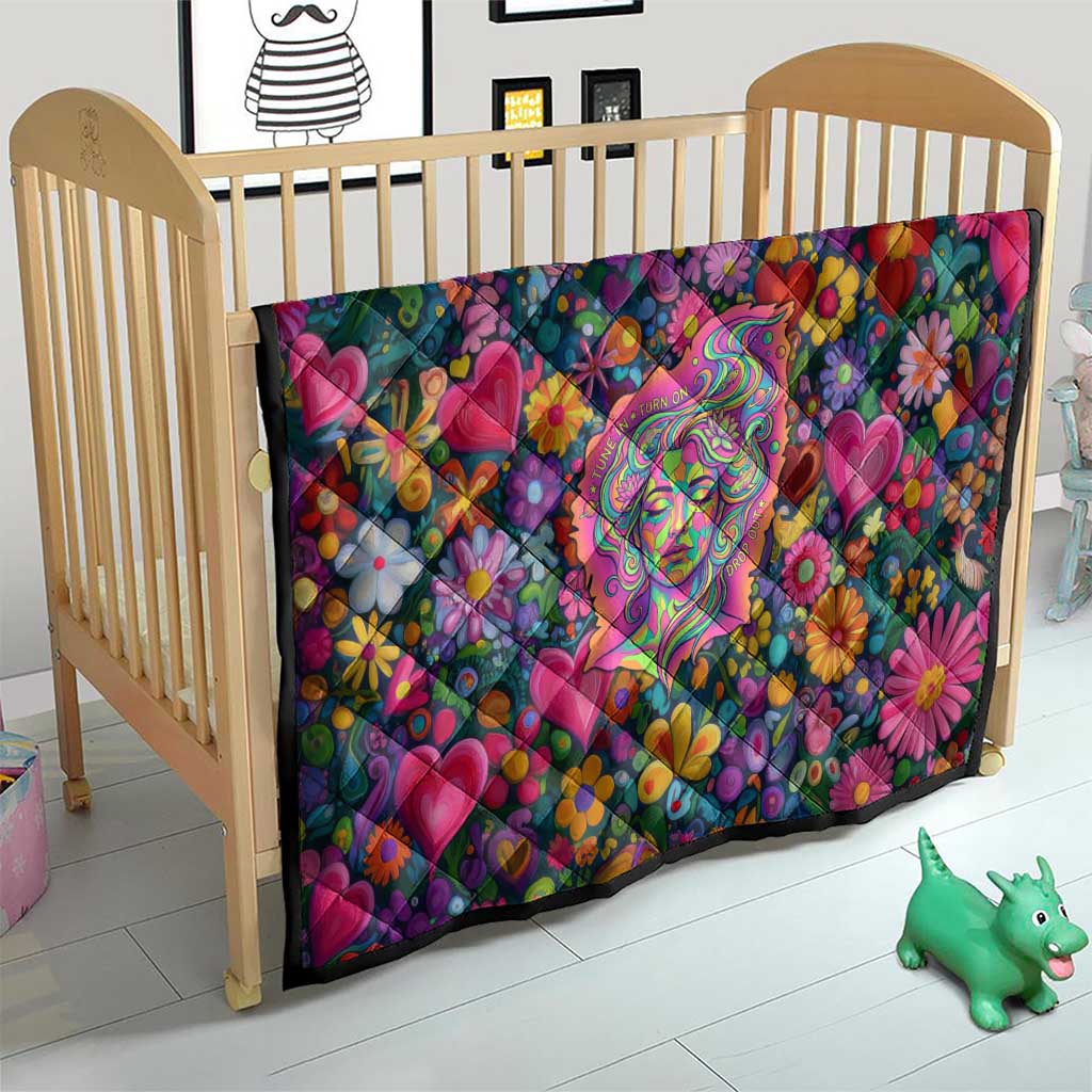 Psychedelic Visionary Woman Hippie Quilt Tune In, Turn On, Drop Out - Flower Power Awakening