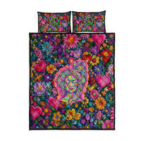 Psychedelic Visionary Woman Hippie Quilt Bed Set Tune In, Turn On, Drop Out - Flower Power Awakening