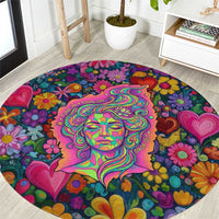 Psychedelic Visionary Woman Hippie Round Carpet Tune In, Turn On, Drop Out - Flower Power Awakening