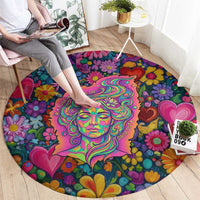Psychedelic Visionary Woman Hippie Round Carpet Tune In, Turn On, Drop Out - Flower Power Awakening