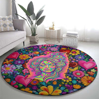 Psychedelic Visionary Woman Hippie Round Carpet Tune In, Turn On, Drop Out - Flower Power Awakening