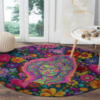 Psychedelic Visionary Woman Hippie Round Carpet Tune In, Turn On, Drop Out - Flower Power Awakening