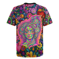 Psychedelic Visionary Woman Hippie Rugby Jersey Tune In, Turn On, Drop Out - Flower Power Awakening