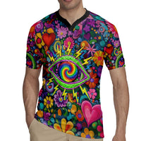 Psychedelic Visionary Woman Hippie Rugby Jersey Tune In, Turn On, Drop Out - Flower Power Awakening
