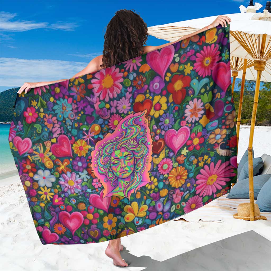 Psychedelic Visionary Woman Hippie Sarong Tune In, Turn On, Drop Out - Flower Power Awakening