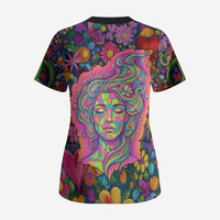 Psychedelic Visionary Woman Hippie Scrub Top Tune In, Turn On, Drop Out - Flower Power Awakening
