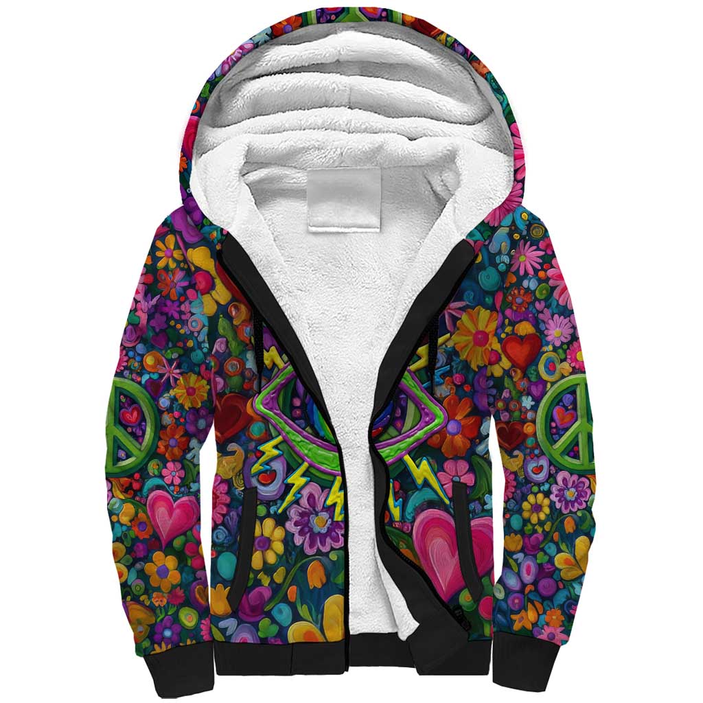 Psychedelic Visionary Woman Hippie Sherpa Hoodie Tune In, Turn On, Drop Out - Flower Power Awakening