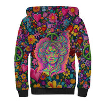 Psychedelic Visionary Woman Hippie Sherpa Hoodie Tune In, Turn On, Drop Out - Flower Power Awakening