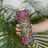 Psychedelic Visionary Woman Hippie Skinny Tumbler Tune In, Turn On, Drop Out - Flower Power Awakening