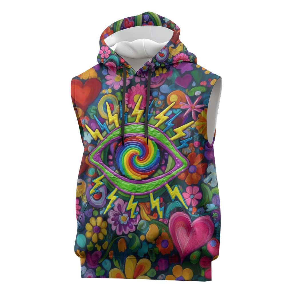 Psychedelic Visionary Woman Hippie Sleeveless Hoodie Tune In, Turn On, Drop Out - Flower Power Awakening