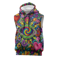 Psychedelic Visionary Woman Hippie Sleeveless Hoodie Tune In, Turn On, Drop Out - Flower Power Awakening