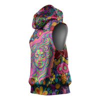 Psychedelic Visionary Woman Hippie Sleeveless Hoodie Tune In, Turn On, Drop Out - Flower Power Awakening