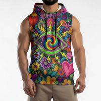 Psychedelic Visionary Woman Hippie Sleeveless Hoodie Tune In, Turn On, Drop Out - Flower Power Awakening