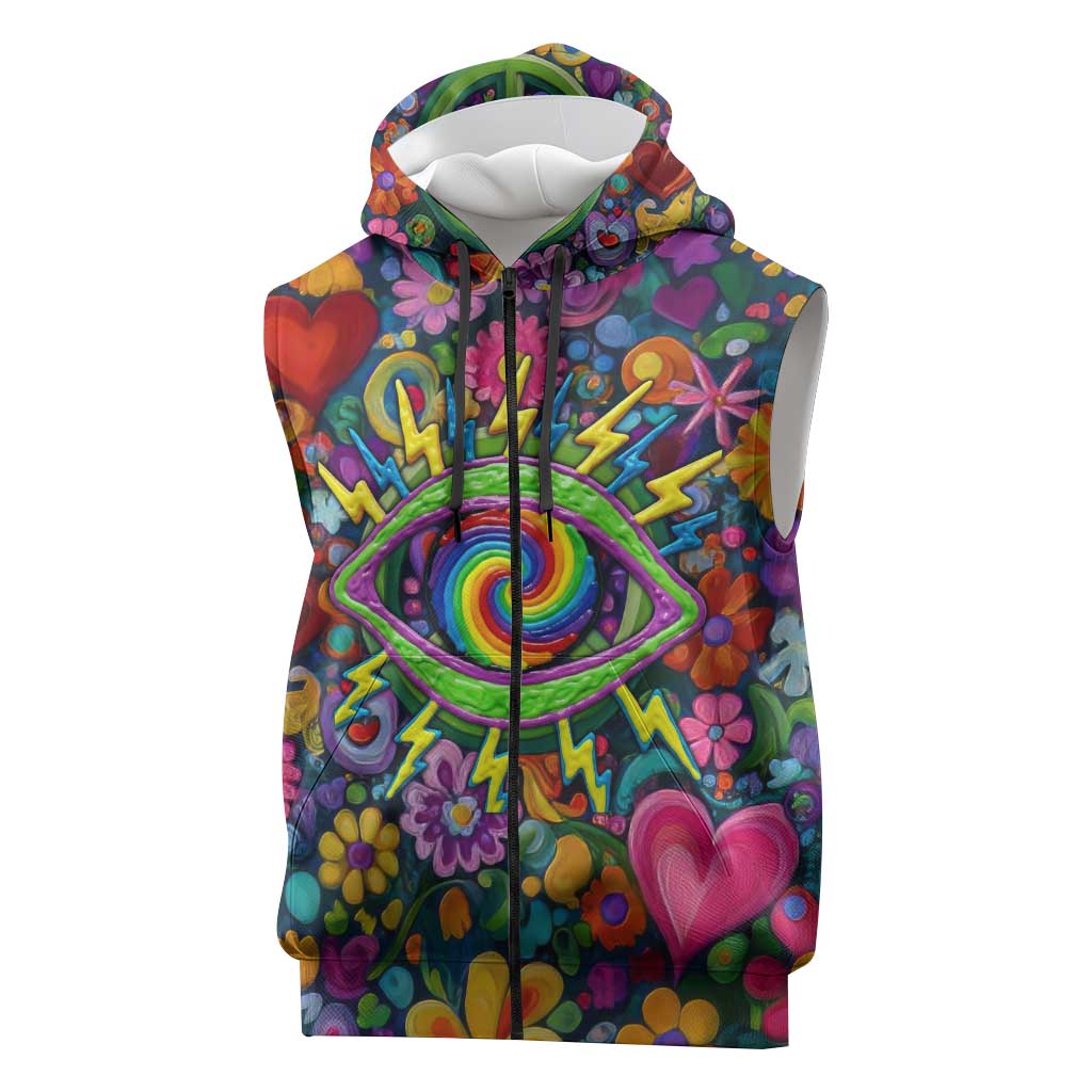Psychedelic Visionary Woman Hippie Sleeveless Zip Hoodie Tune In, Turn On, Drop Out - Flower Power Awakening
