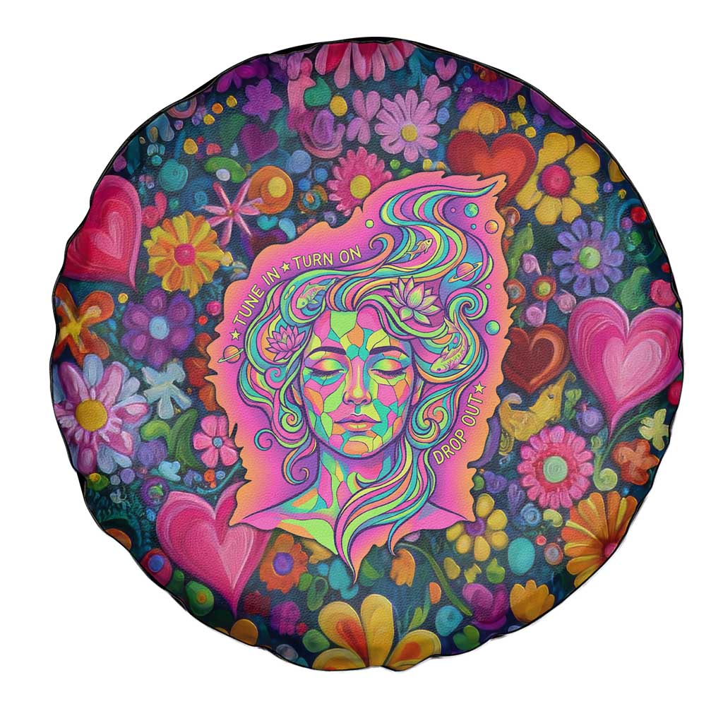 Psychedelic Visionary Woman Hippie Spare Tire Cover Tune In, Turn On, Drop Out - Flower Power Awakening