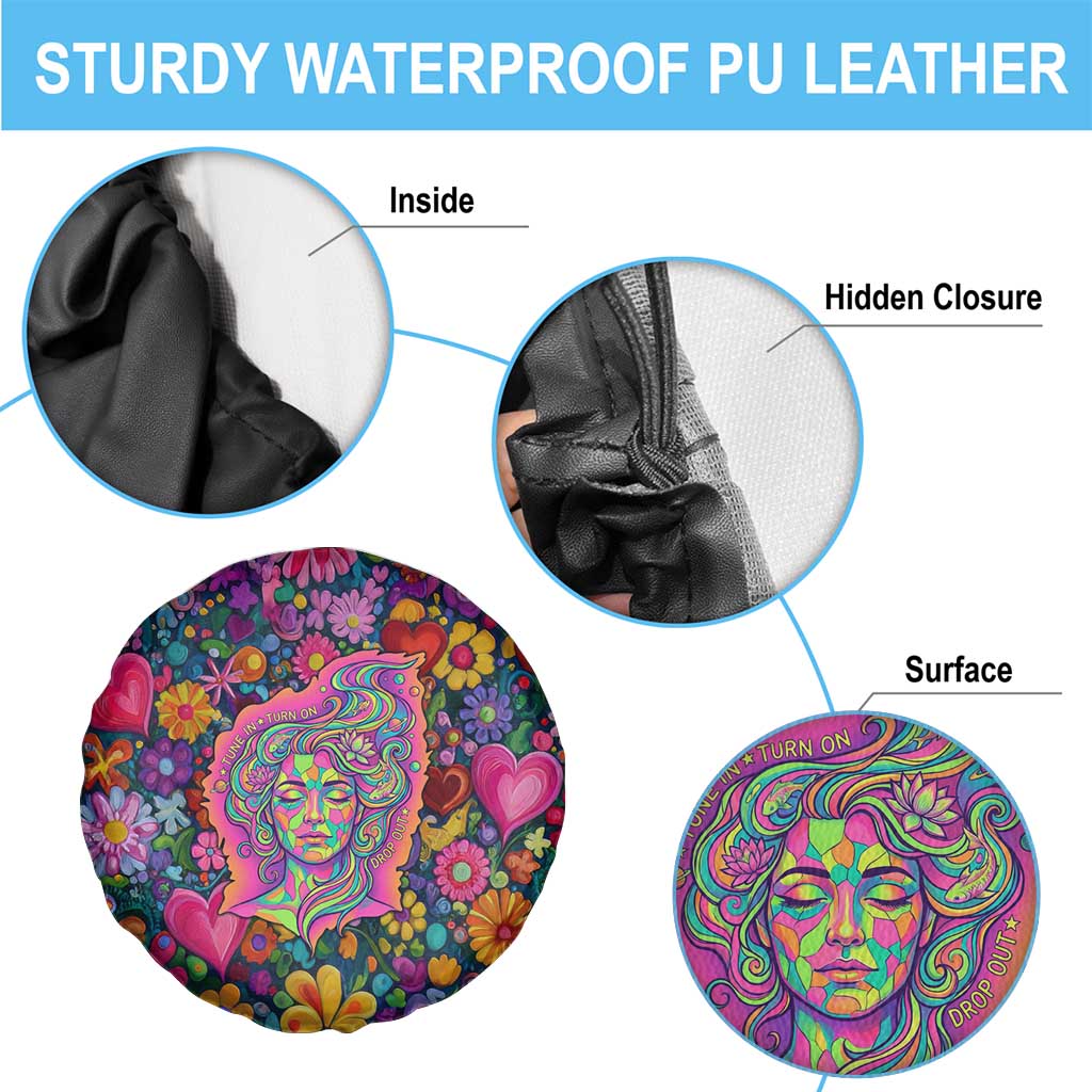 Psychedelic Visionary Woman Hippie Spare Tire Cover Tune In, Turn On, Drop Out - Flower Power Awakening