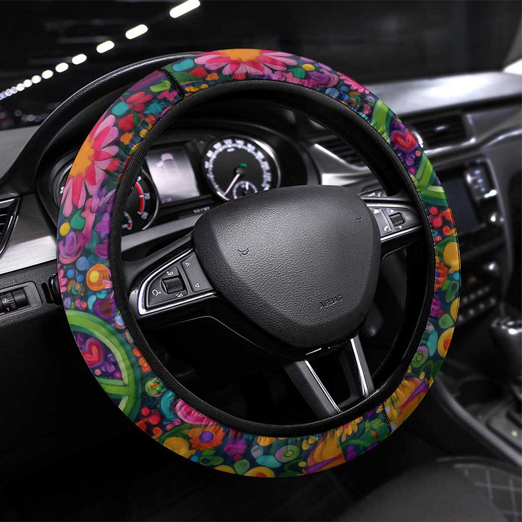 Psychedelic Visionary Woman Hippie Steering Wheel Cover Tune In, Turn On, Drop Out - Flower Power Awakening