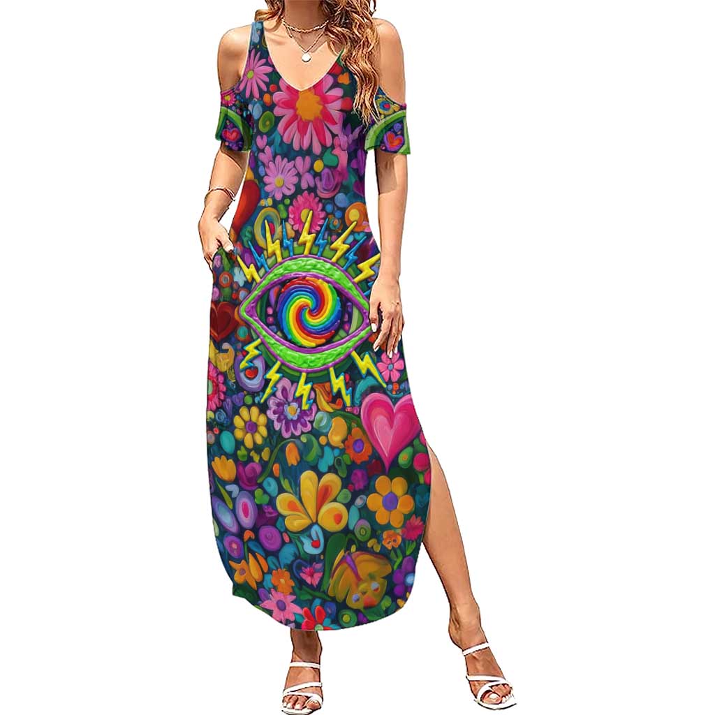 Psychedelic Visionary Woman Hippie Summer Maxi Dress Tune In, Turn On, Drop Out - Flower Power Awakening