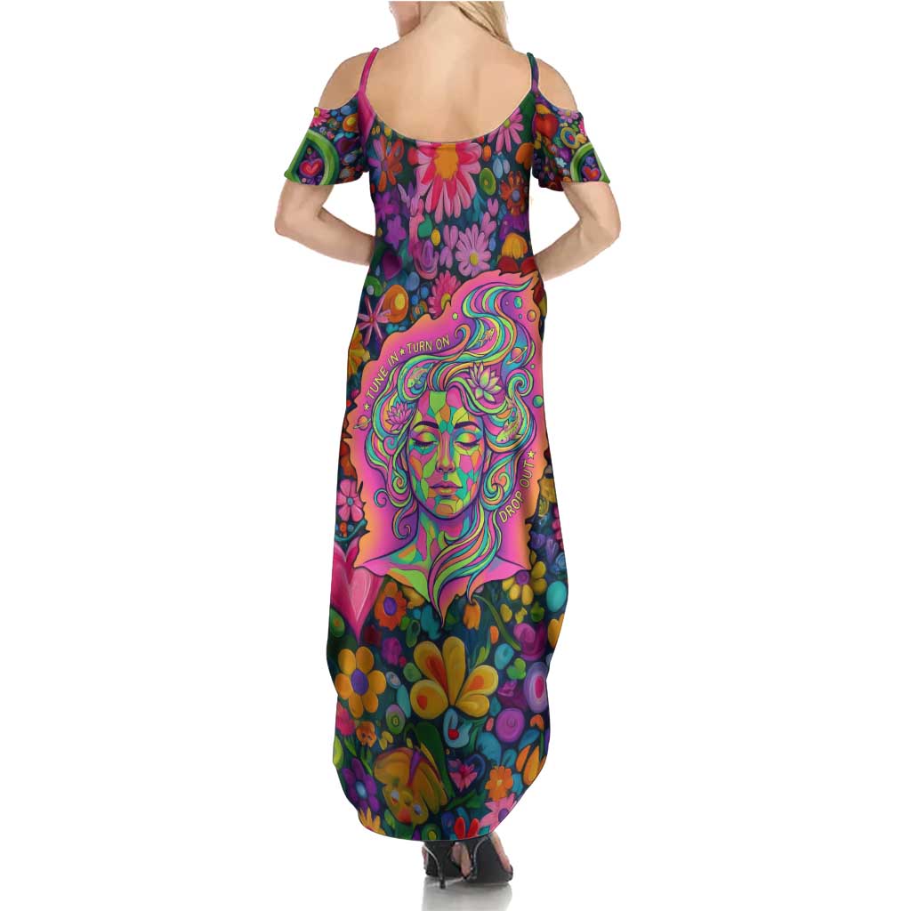 Psychedelic Visionary Woman Hippie Summer Maxi Dress Tune In, Turn On, Drop Out - Flower Power Awakening