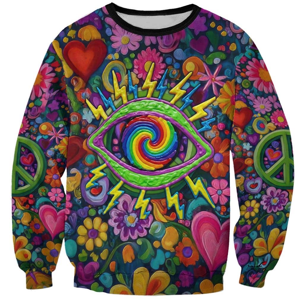 Psychedelic Visionary Woman Hippie Sweatshirt Tune In, Turn On, Drop Out - Flower Power Awakening