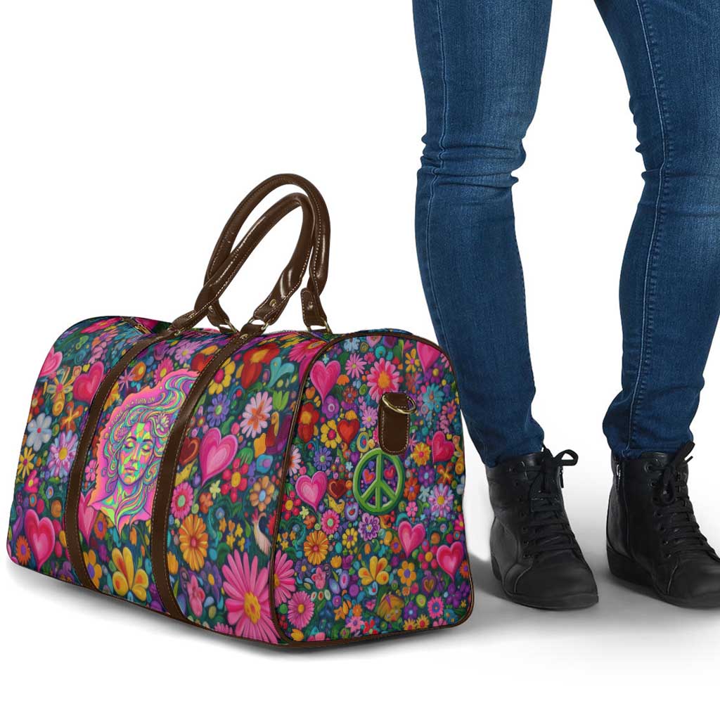 Psychedelic Visionary Woman Hippie Travel Bag Tune In, Turn On, Drop Out - Flower Power Awakening