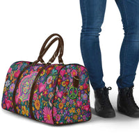 Psychedelic Visionary Woman Hippie Travel Bag Tune In, Turn On, Drop Out - Flower Power Awakening