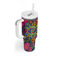 Psychedelic Visionary Woman Hippie Tumbler With Handle Tune In, Turn On, Drop Out - Flower Power Awakening