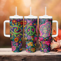 Psychedelic Visionary Woman Hippie Tumbler With Handle Tune In, Turn On, Drop Out - Flower Power Awakening