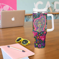 Psychedelic Visionary Woman Hippie Tumbler With Handle Tune In, Turn On, Drop Out - Flower Power Awakening