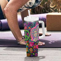 Psychedelic Visionary Woman Hippie Tumbler With Handle Tune In, Turn On, Drop Out - Flower Power Awakening