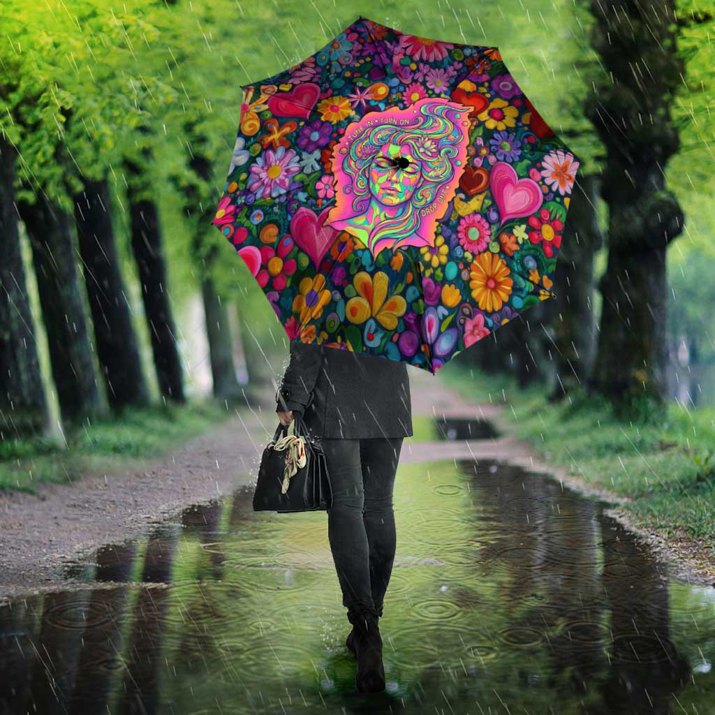 Psychedelic Visionary Woman Hippie Umbrella Tune In, Turn On, Drop Out - Flower Power Awakening