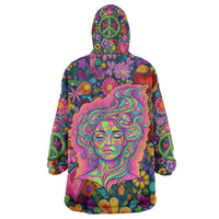 Psychedelic Visionary Woman Hippie Wearable Blanket Hoodie Tune In, Turn On, Drop Out - Flower Power Awakening