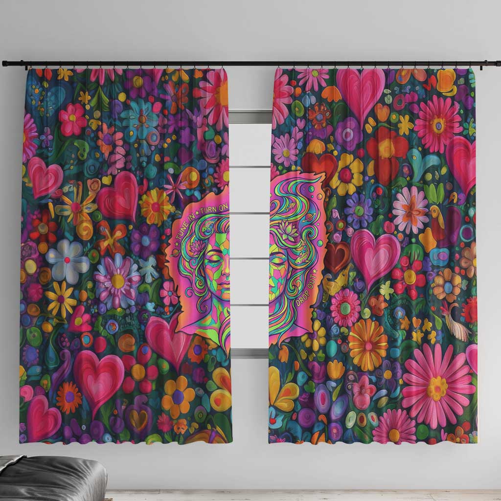 Psychedelic Visionary Woman Hippie Window Curtain Tune In, Turn On, Drop Out - Flower Power Awakening