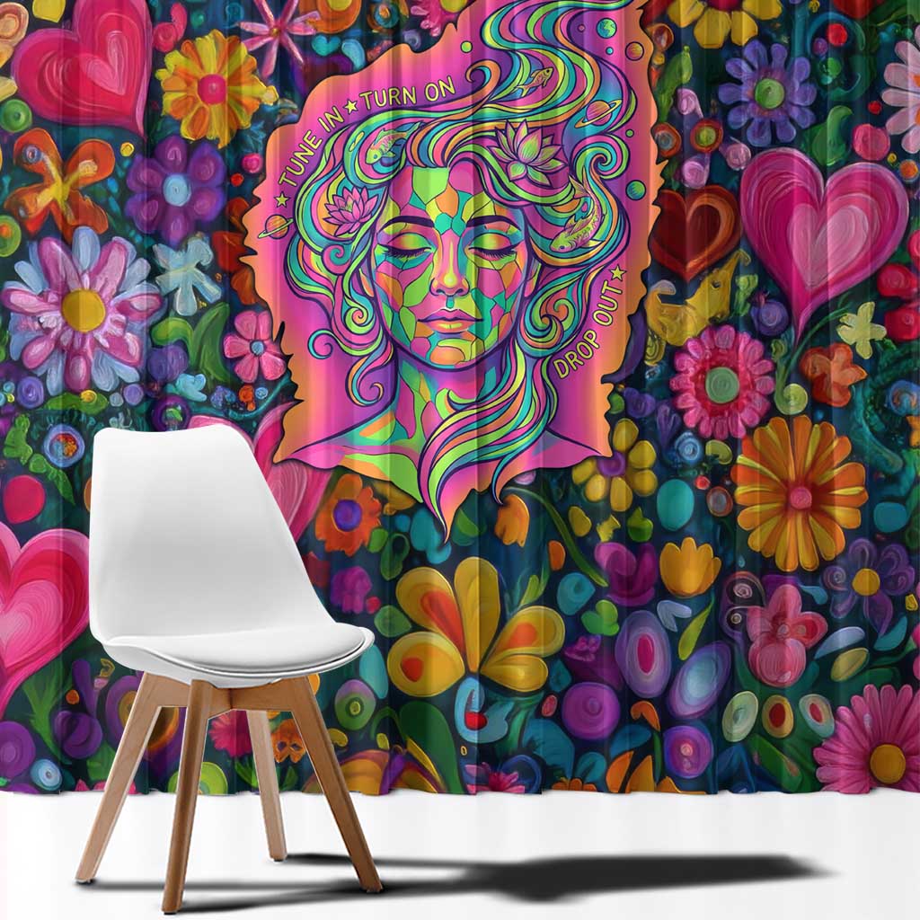 Psychedelic Visionary Woman Hippie Window Curtain Tune In, Turn On, Drop Out - Flower Power Awakening