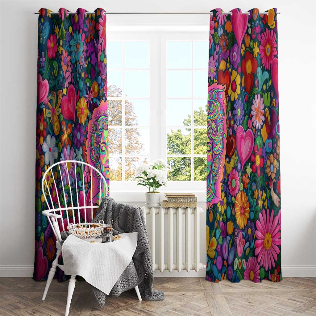 Psychedelic Visionary Woman Hippie Window Curtain Tune In, Turn On, Drop Out - Flower Power Awakening